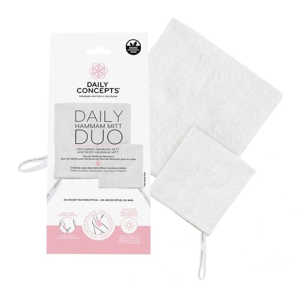 NIB Daily Concepts Daily Hammam Mitt Duo Exfoliating Body & Grooming Mitt Set